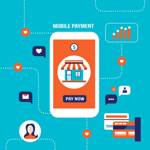 移動(dòng)支付網(wǎng)上購物和電子商務(wù)的概念。向量例證